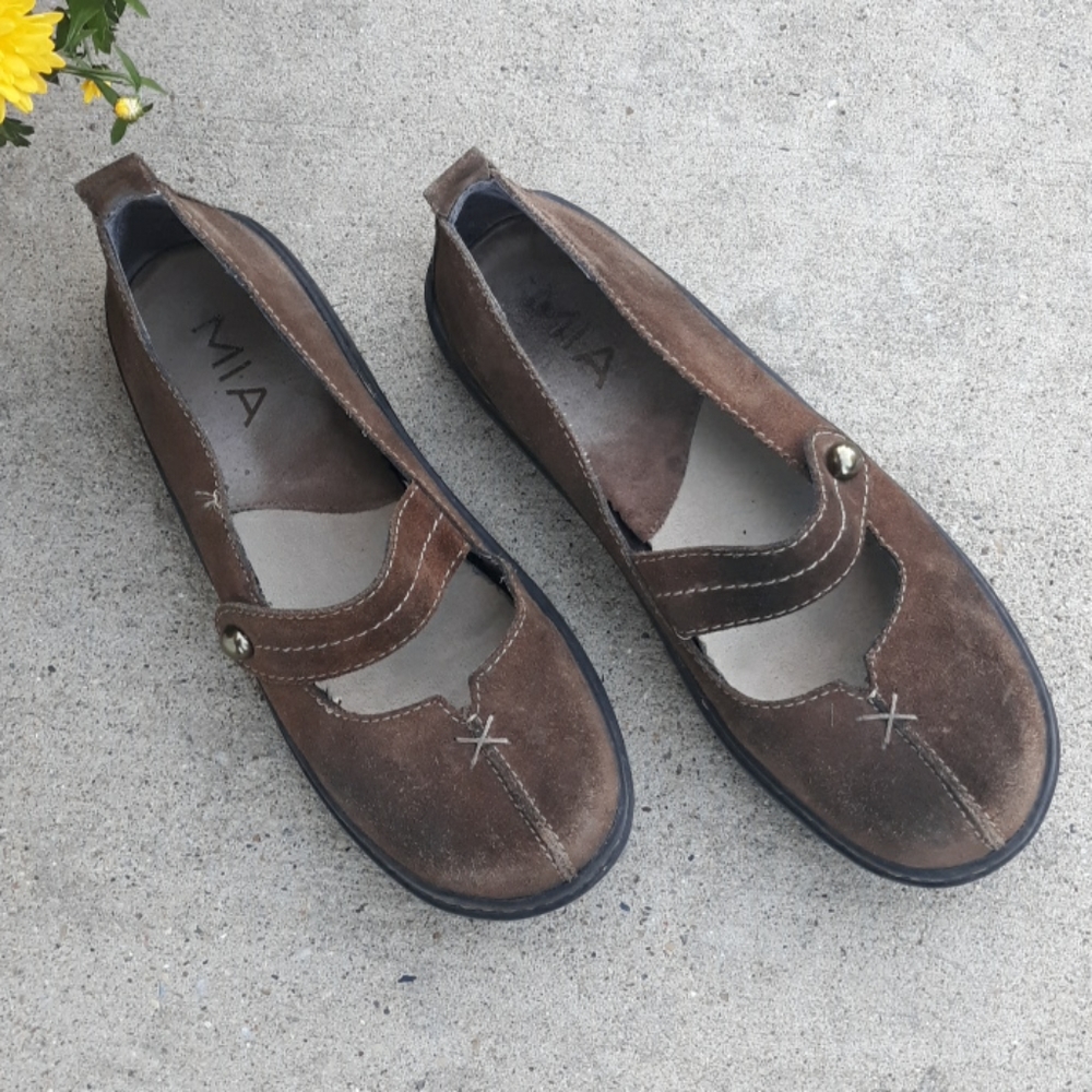 MIA dark suede maryjane flats